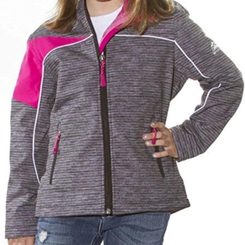 SNOZU Performance Winter Jacket girl 5/6 gray pink zip up wind breaker poly